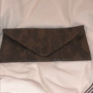Brown faux alligator oversized clutch
